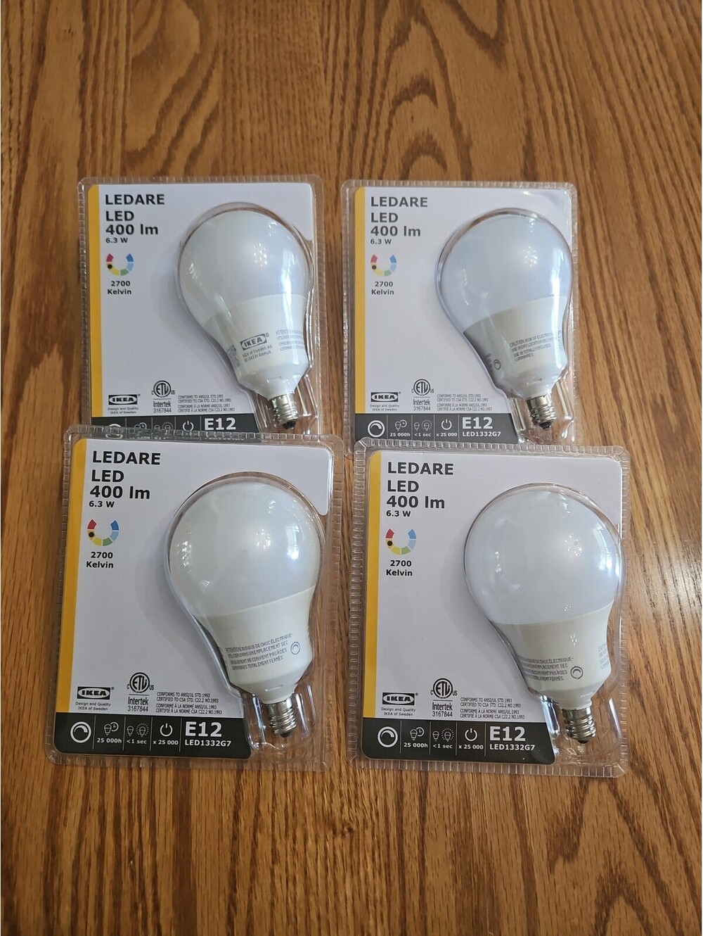 IKEA LEDARE LED1332G7 E12 LED Bulb 400LM 6.3W 2700K Warm White DIMMABLE 4-pack